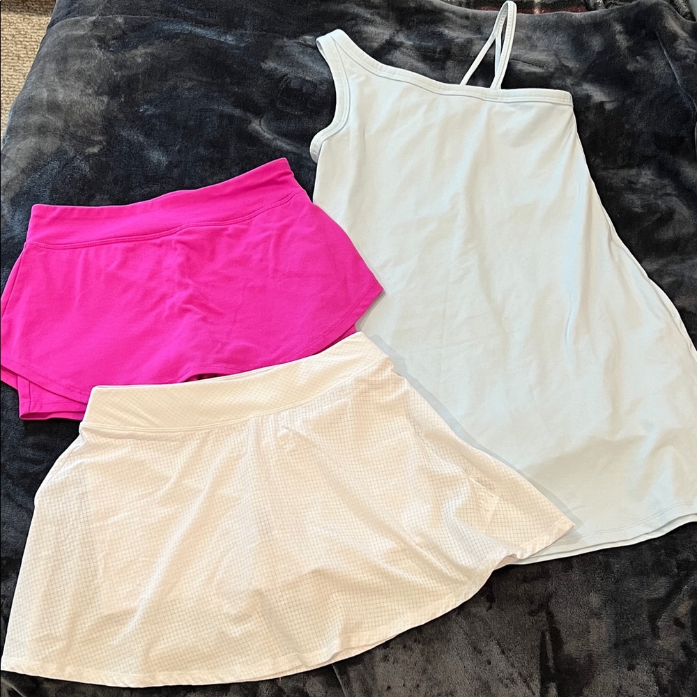 Girls Prince white tennis skort, Hot pink skort, and Blue Tennis Dress Sz 10-12